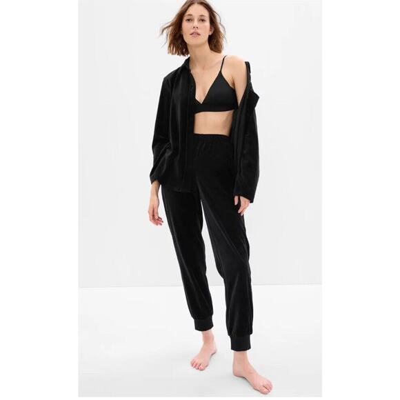 GAP BODY Women's Soft Velour Jogger Lounge Pants Elastic Waist Black S NEW NWT - Picture 2 of 4